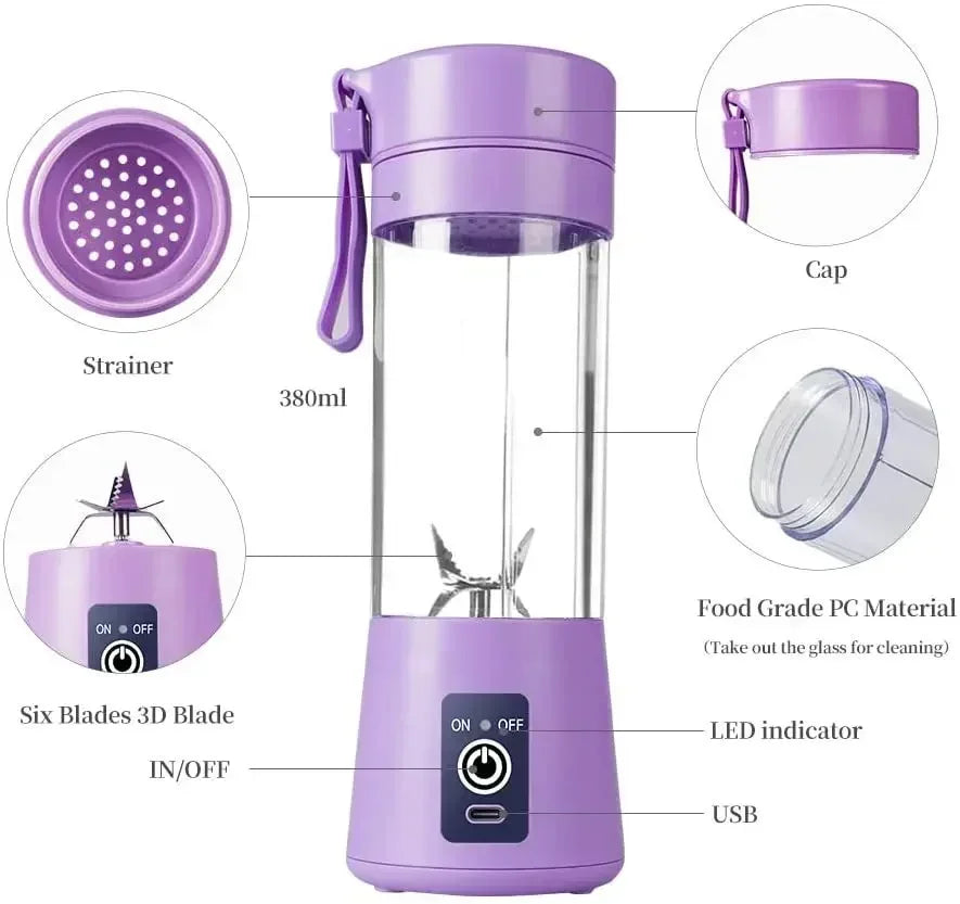 Portable Mini Electric Juicer with USB Charging - Automatic Smoothie and Milkshake Maker for Fresh Juicing in the Kitchen